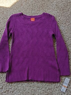 Heart Of Palms Classic Crewneck Chevron-Knit Sweater - Violet